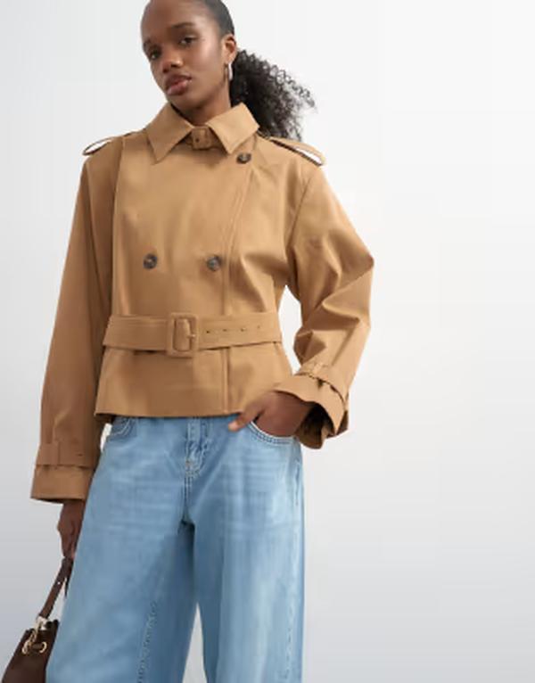 トップショップ レディース アウター ジャケット・ブルゾン スタンドネックロップド Topshop cropped funnel neck trench in camel キャメル