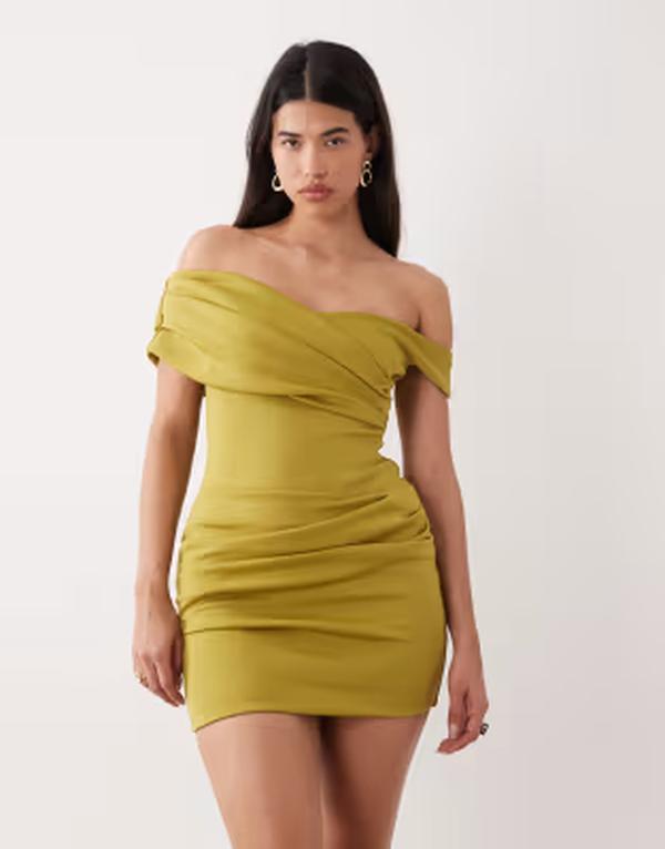 エイソス レディース トップス 衣装 ミニ アクアラング ASOS DESIGN gathered mini dress インチ avocado scuba-style fabric Avocado