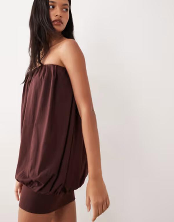 エイソス レディース トップス ワンピース ミニ ASOS DESIGN bubble hemini dress in chocolate チョコレート