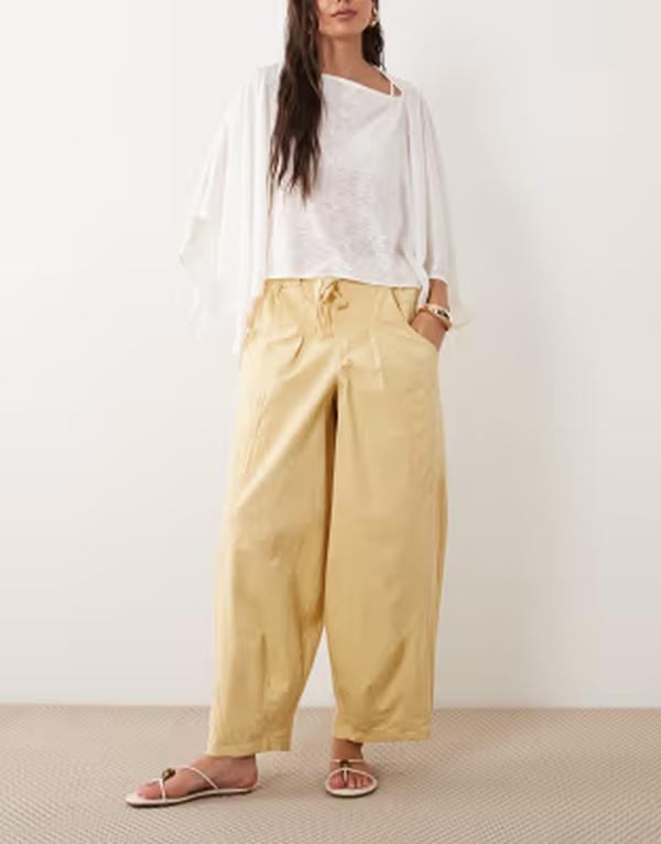 エイソス レディース ボトムス 心地好いズボン下 ASOS DESIGN pull on barrel pants インチ yellow 黄色