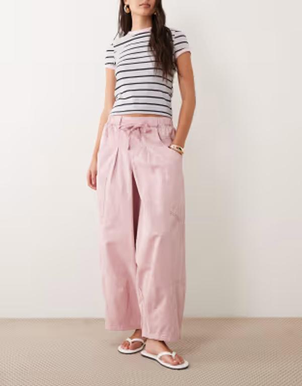 エイソス レディース ボトムス 心地好いズボン下 ASOS DESIGN pull on barrel pants PINK サクラ色