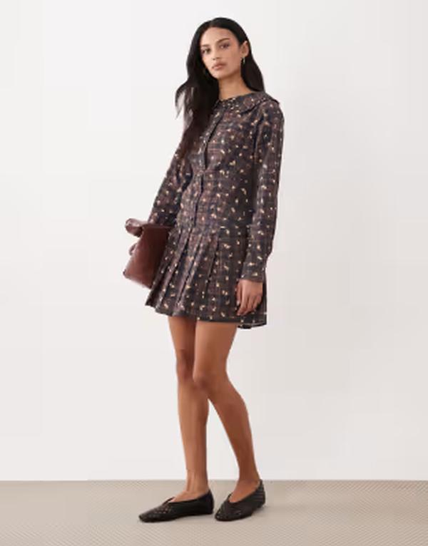 ミスセルフフリッジ レディース トップス ワンピース フラワー柄 シャツ フラワー Misselfridge dropped waist shirt dress in floral plaid Check floral チェック