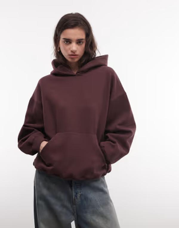 ウィークデイ レディース アウター パーカー・スウェット ジャージー Weekday oversized heavyweight jersey hoodie Burgundy バーガンディ