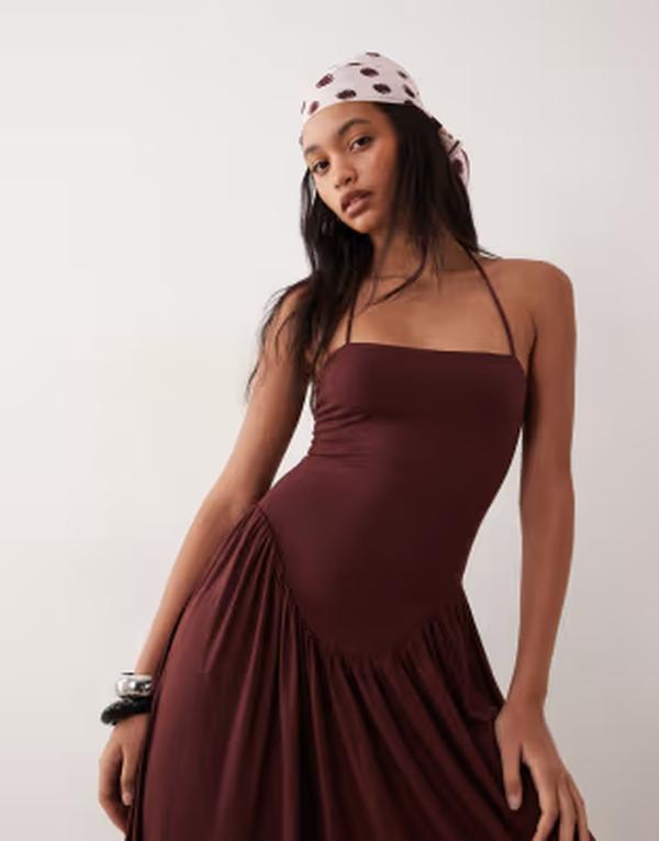 エイソス レディース トップス ワンピース ホルター ASOS DESIGN drop waist halter neck sundress in chocolate チョコレート