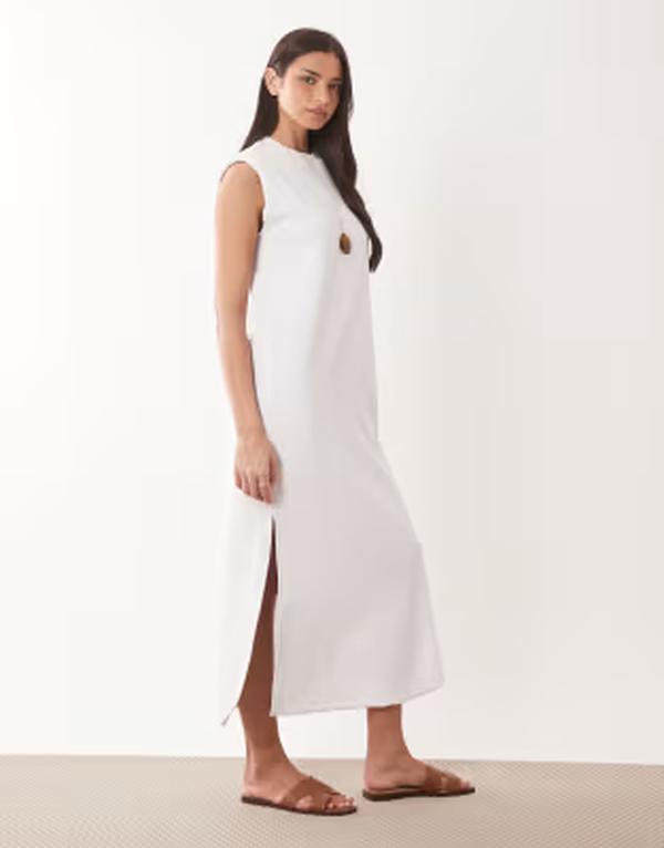 エイソス レディース トップス 衣装 プルオーバー ASOS DESIGN shoulder pad T-shirtank dress WHITE 白いこと