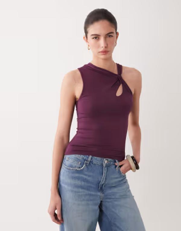 エイソス レディース トップス プルオーバー ホルター ASOS DESIGN modal halter neck top with keyhole detail インチ plum 酸桃