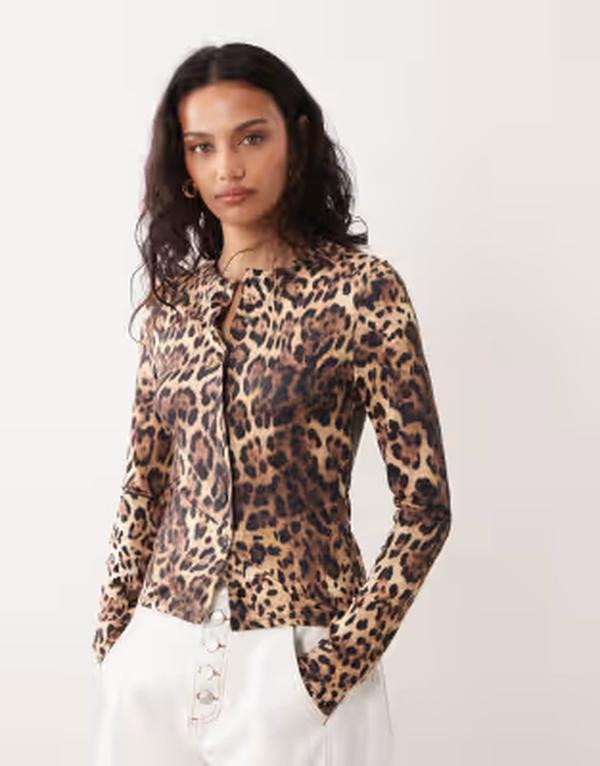 エイソス レディース トップス Tシャツ プリント カーディガン ASOS DESIGN grown-oneck cardigan in leopard print LEOPARD PRINT アニマル
