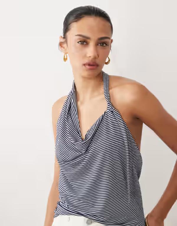 エイソス レディース トップス プルオーバー ドレープ ミニ ASOS DESIGN cowl drape top with knot detail インチ mini stripe 縞模様