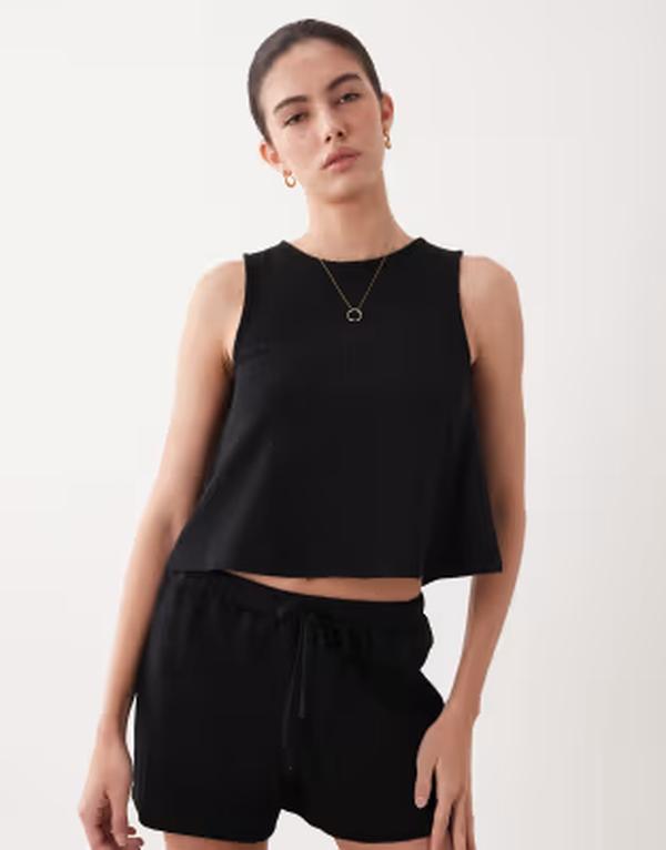 エイソス レディース トップス プルオーバー ASOS DESIGN waffle textured swing top with tie back detail - part of a set Black 黒いこと