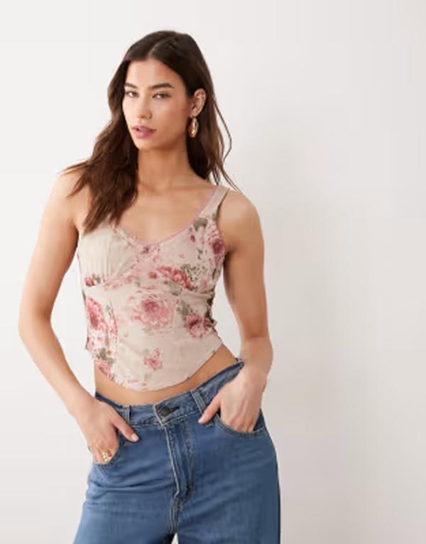 ミスセルフフリッジ レディース トップス シャツ ヴィンテージ フラワー柄 プリント フラワー Misselfridge corset cami top in vintage floral print Floral Print