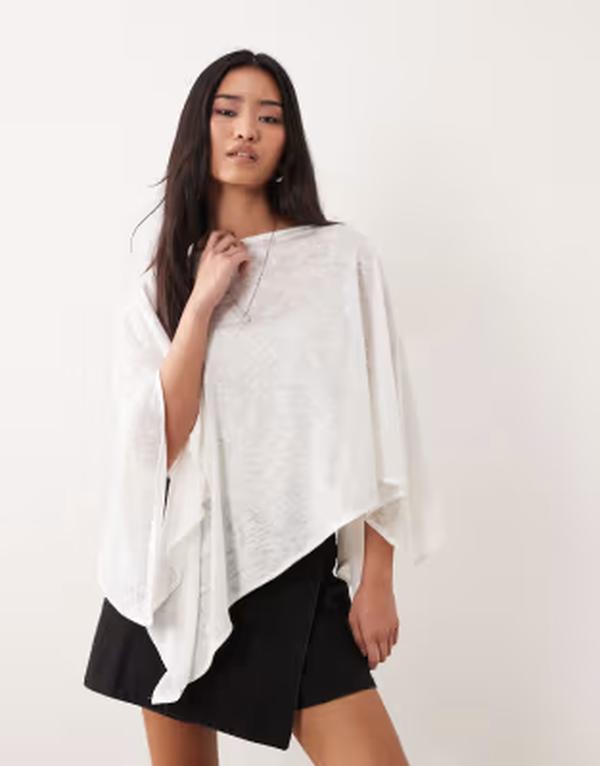 エイソス レディース トップス プルオーバー ケープ青写真 非対称 シアー 旗がしら ケープ ASOS DESIGN slubby sheer asymmetricape インチ ecru エクリュ