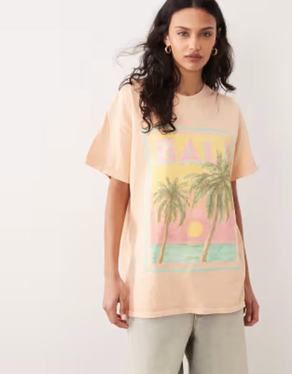 ミスセルフフリッジ レディース トップス プルオーバー 刷り上げる Misselfridge oversized T-shirt with beach Bali print インチ peach 桃