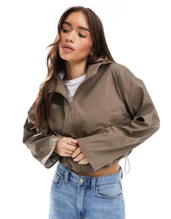 エイソス レディース アウター 上衣・上衣 クロップド ASOS DESIGN cropped rubberized rain jacket withood インチ mushroom