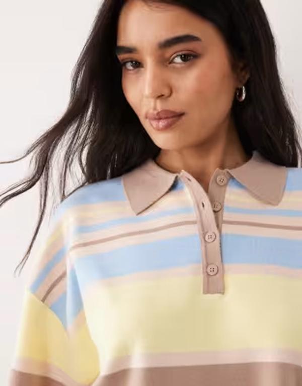 エイソス レディース トップス ティーシャツ スポーツシャツ ASOS DESIGN boxy striped polo shirt インチ pastel multi マルチ色合い Tシャツ・カットソー-レディースファッション-トップス
