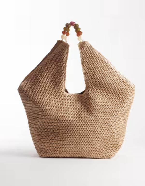 サウスビーチ レディース バッグ キャップ ケープ South Beach oversized landscape shoulder tote bag with resin bead handle inatural NEUTRAL|ReVida 店