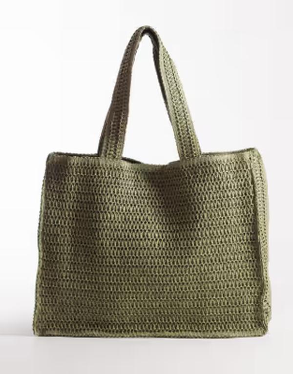 サウスビーチ レディース バッグ South Beach shoulder straw beach tote bag in sage GREEN グリーン
