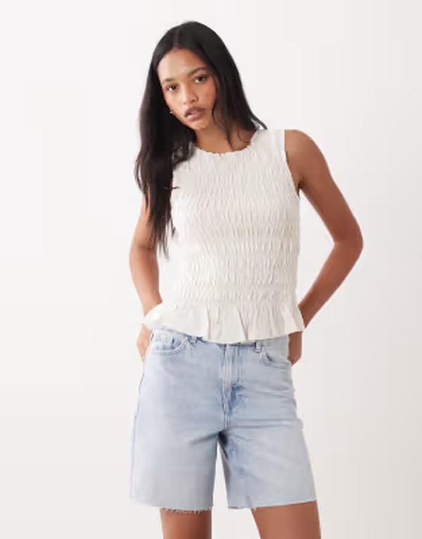 ブレーブソウル レディース トップス より良い フラウンス裾 フラウンス Brave Soul shirred top インチ off-white with ruffle hem CREAM 皮膚軟化剤