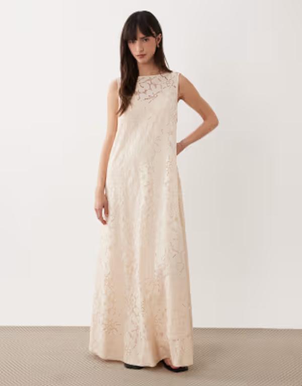 エイソス レディース トップス ワンピース レース マキシ ASOS DESIGN lace maxi shift dress ineutral Neutral