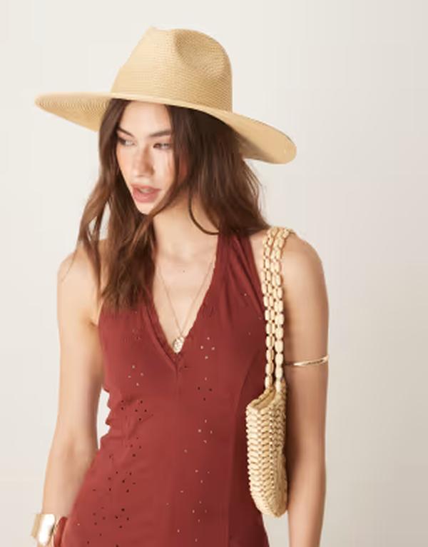 マイアクセサリーズ レディース 帽子 My Accessories wide brown straw fedora hat inatural BEIGE ベージュ