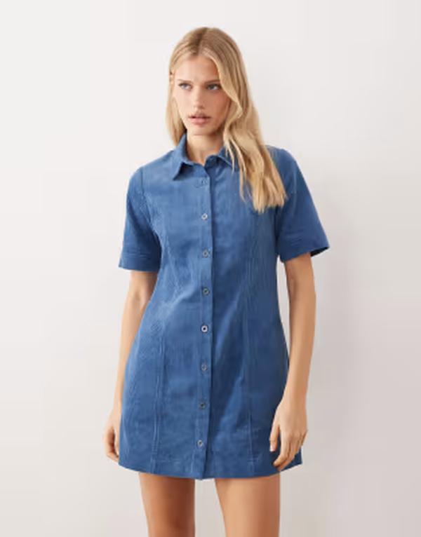 スリードベア レディース トップス 衣装 コール天 ミニ Threadbare corduroy short sleeve mini dress BLUE 青み
