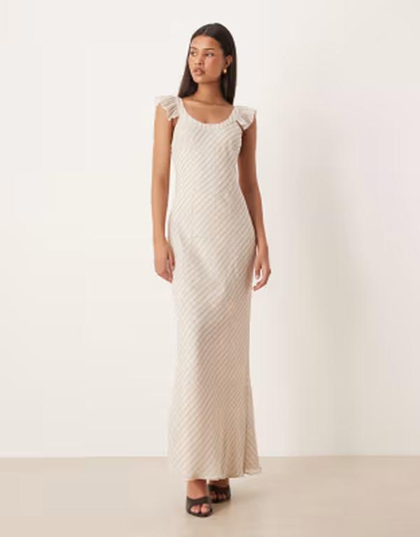 エイソス レディース トップス ワンピース マキシ ASOS DESIGN scoop neck maxi dress with tie back in cream and blue stripe Blue stripe ブルー
