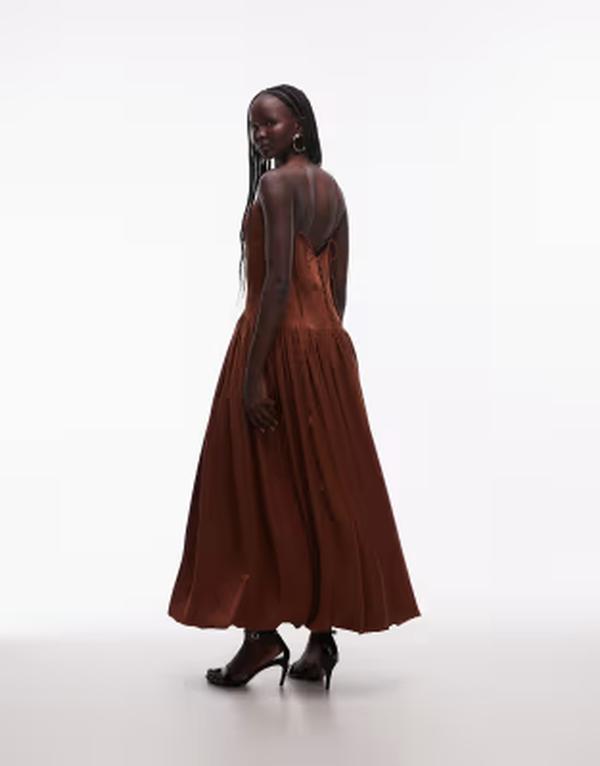 エイソス レディース トップス ワンピースカート ASOS DESIGN bias cut midaxi dress with bubble skirt in chocolate チョコレート