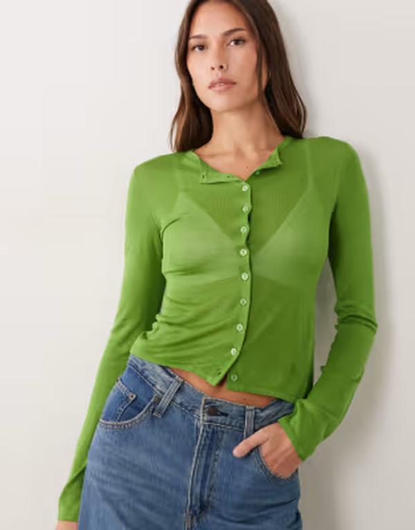 エイソス レディース アウター カーディガン シアー ASOS DESIGN sheer second skin cardigan Green グリーン
