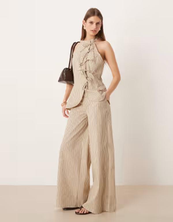 グラマラス レディース ボトムス カジュアルパンツ Glamorous thick waistband pull on pants and blue stripes - part of a set Green pink stripe ピンク｜ReVida 店