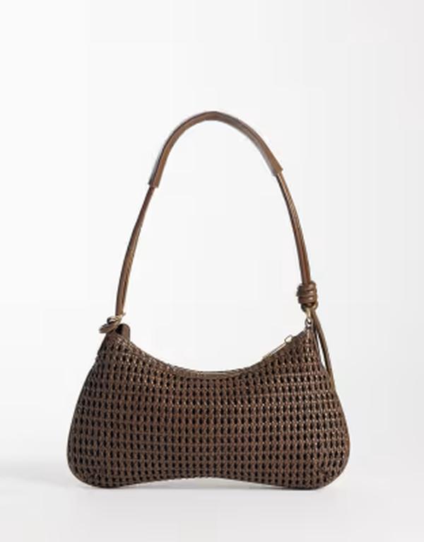 エイソス レディース バッグ ASOS DESIGN woven shoulder bag with knot detailing on skinny strap in chocolate チョコレート