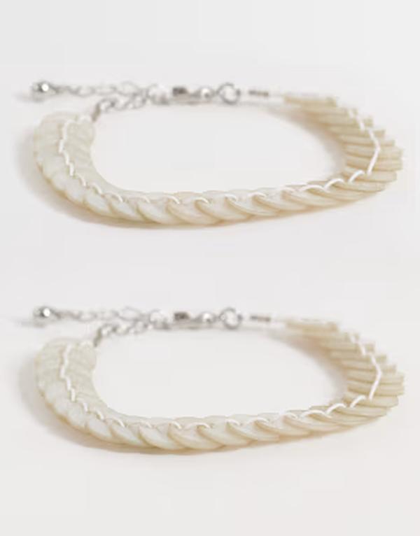 リクレイム ヴィンテージ レディース アクセサリー ブレスレット・バングル・アンクレット Reclaimed Vintage faux mother-of-pearl multi pack bracelets tone Silver シルバー