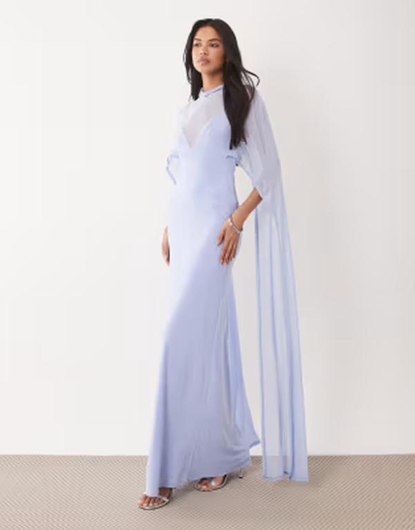 エイソス レディース トップス 衣装 ケープひな型 旗がしら ケープ マキシ ASOS DESIGN exaggerated cape maxi dress インチ pale Blue 青み