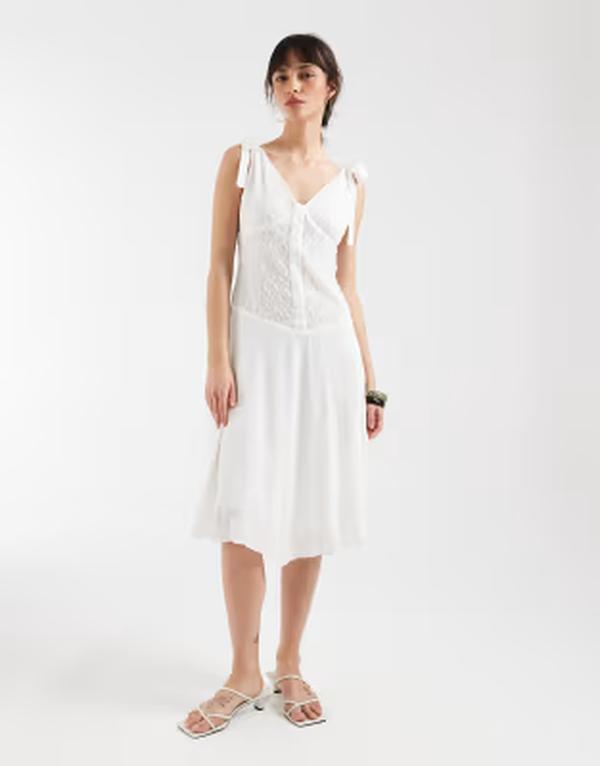 モーテル レディース トップス ワンピース ミディ レース Motel Danira off the shoulder midi lace milkmaidress WHITE ホワイト|ReVida 店