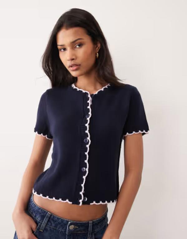 ミスセルフフリッジ レディース アウター カーディガン Misselfridge short sleeve blanket stitch cardiganAVY ネイビー 13,285円