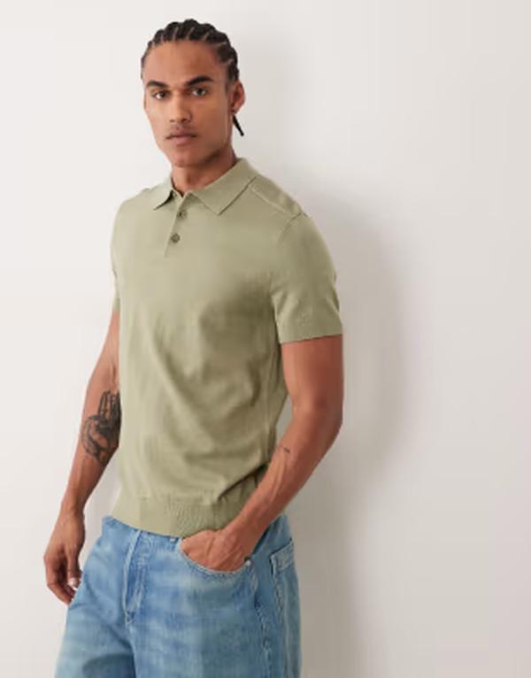 セレクティッド メンズ トップス ポロシャツ コットン ニット Selected 100% cotton knit polo shirt Deep Lichen グリーン