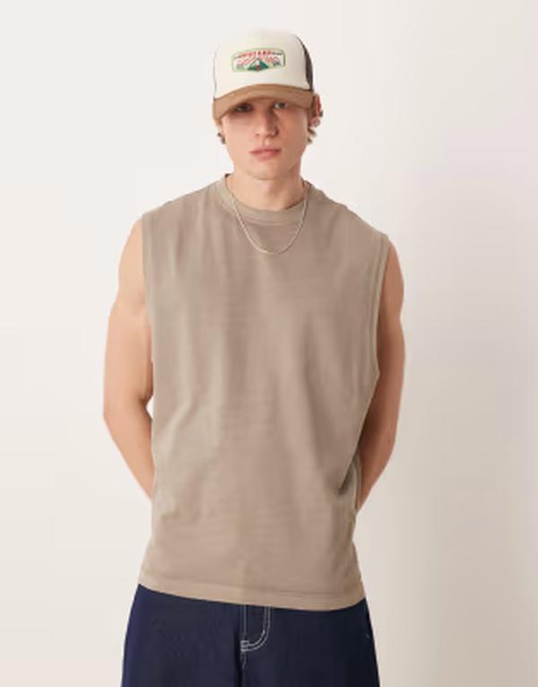 エイソス メンズ トップス Tシャツ ASOS DESIGN heavyweight oversized tank top in garment dyed stone Driftwood ストーン