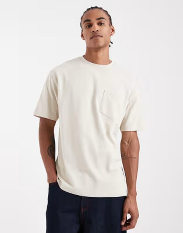エイソス メンズ トップス Tシャツ ASOS DESIGN heavyweight relaxed t-shirt with pocket Rainy day ベージュ