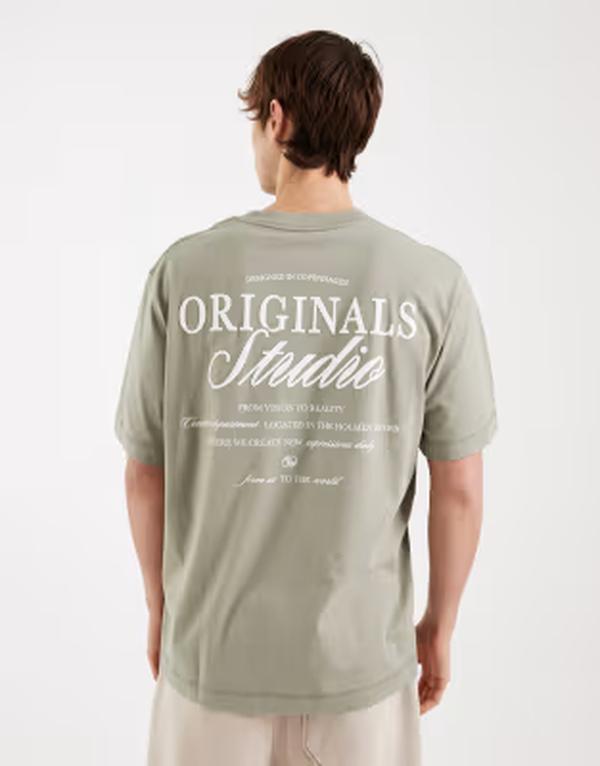 ジャック アンド ジョーンズ メンズ トップス Tシャツ ロゴ Jack & Jones Originals back logo t-shirt in sage Seagrass グリーン