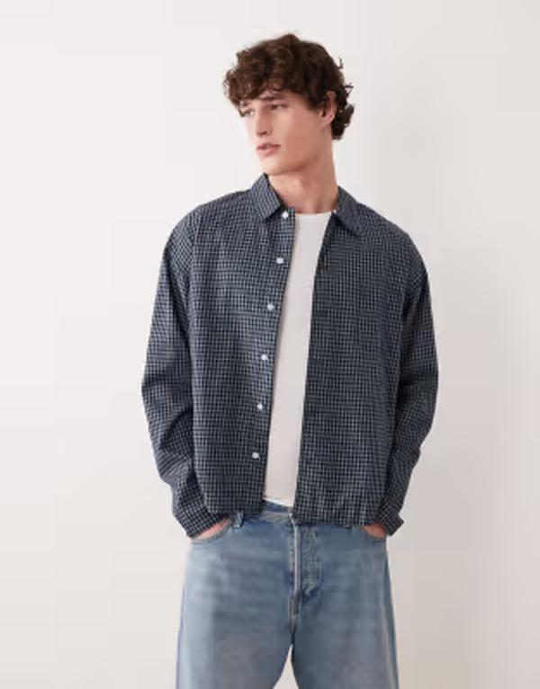 ジャック アンド ジョーンズ メンズ トップス シャツ Jack & Jones oversized boxy shirt with gray plaid Sky captain グレー