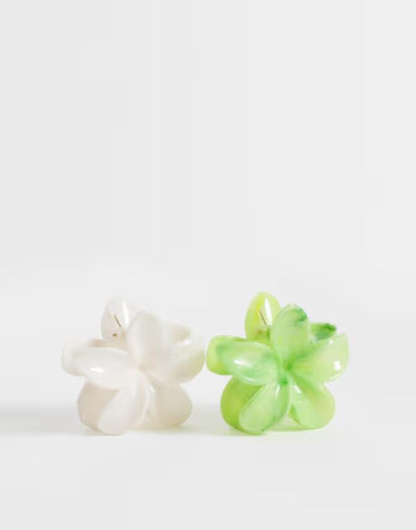 オンリー レディース アクセサリー ONLY 2-pack flower hair claw clips & GREEN グリーン