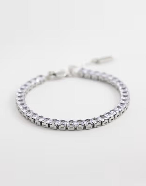 エイソス メンズ アクセサリー ブレスレット・バングル・アンクレット ASOS DESIGN square cubic zirconia tennis braceletone SILVER シルバー｜ReVida 店