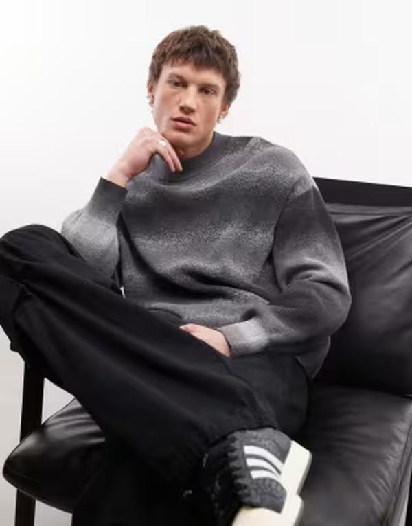 ウィークデイ メンズ アウター ニット・セーター コットン Weekday space dye cotton sweater stripes Black & White ホワイト