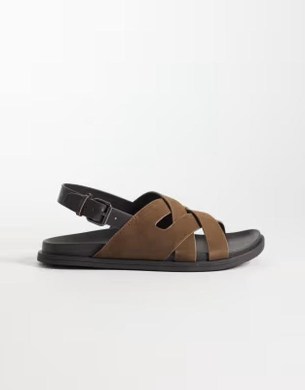 マンゴ メンズ シューズ サンダル スエード Mango 100% suede crosstrap design sandals with buckle detailing BROWN ブラウン