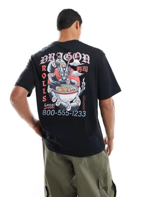 オンリーアンドサンズ メンズ トップス Tシャツ リラックスフィット プリント ONLY \u0026 SONS relaxed fit-shirt with sushi back print Black ブラック