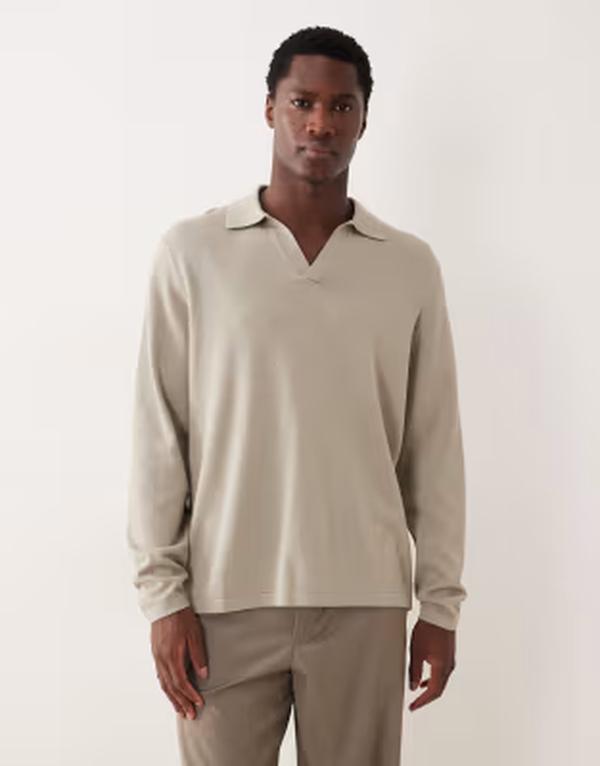 エイソス メンズ トップス スポーツシャツ 編み物 ASOS DESIGN relaxed knit notch neck polo shirt インチ sage GREEN 緑であること