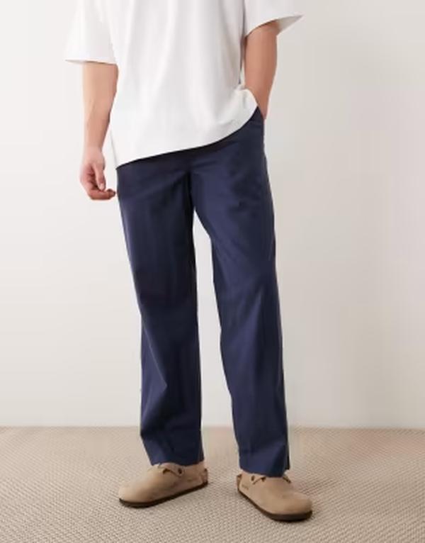ジャック アンド ジョーンズ メンズ ボトムス カジュアルパンツ リネン Jack & Jones loose linen mix drawstring pantsky captain ネイビー