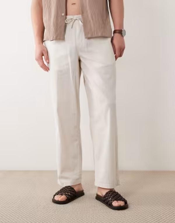 ジャック アンド ジョーンズ メンズ ボトムス カジュアルパンツ リネン Jack & Jones loose linen mix drawstring pantstring ベージュ|ReVida 店