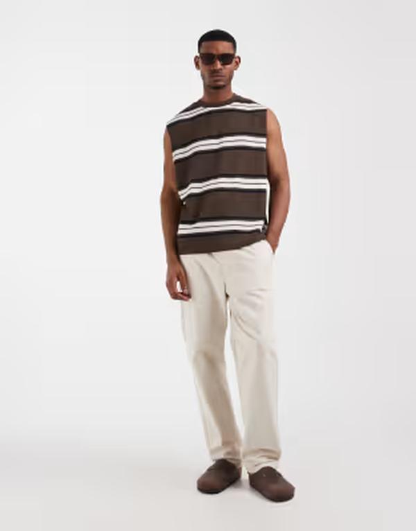 エイソス メンズ ボトムス カジュアルパンツ ストレート リネン ASOS DESIGN straight leg linen blend pants in stone ストーン