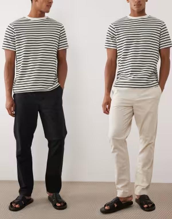 エイソス メンズ ボトムス カジュアルパンツ リネン ASOS DESIGN 2 pack slim linen blend pants and stone Black/Stone ブラック