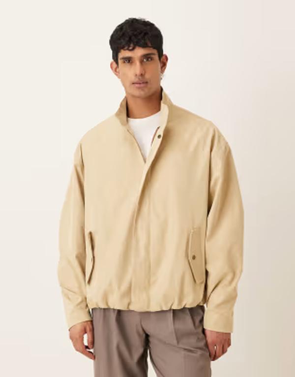 エイソス メンズ アウター ジャケット・ブルゾン スタンドネック ASOS DESIGN oversized funnel neck jacket in stone ストーン