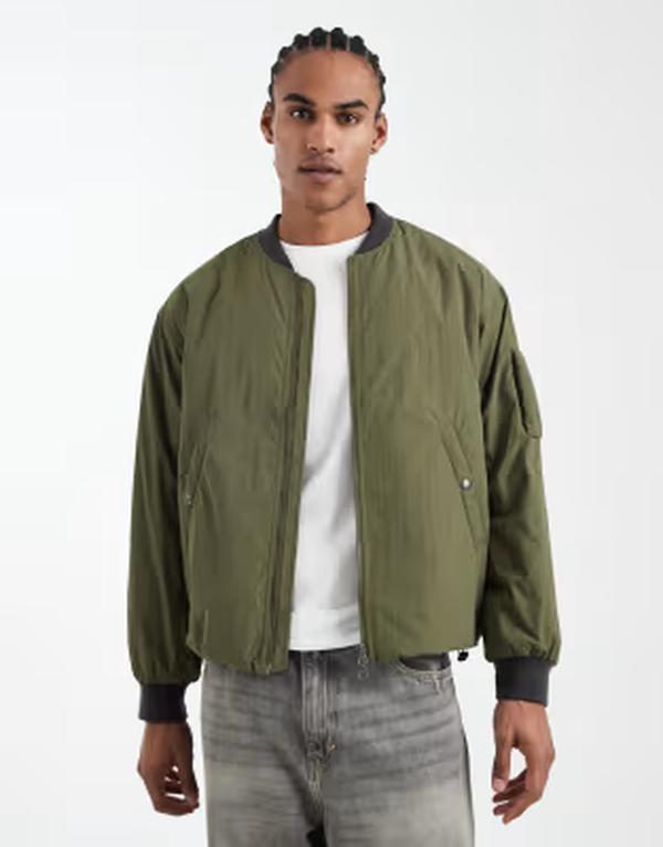 エイソス メンズ アウター ジャケット・ブルゾン ASOS DESIGN bomber jacket Khaki カーキ
